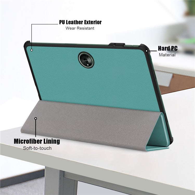 Leather Tablet Case for OnePlus Pad / Oppo Pad 2 Tri-fold Stand Tablet Cover with Auto Wake / Sleep - Blackish Green