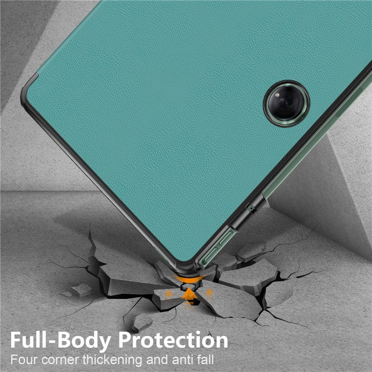 Leather Tablet Case for OnePlus Pad / Oppo Pad 2 Tri-fold Stand Tablet Cover with Auto Wake / Sleep - Blackish Green