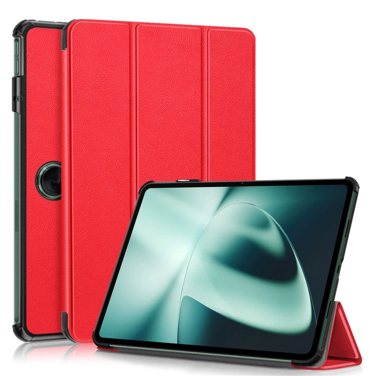 Leather Tablet Case for OnePlus Pad / Oppo Pad 2 Tri-fold Stand Tablet Cover with Auto Wake / Sleep - Red