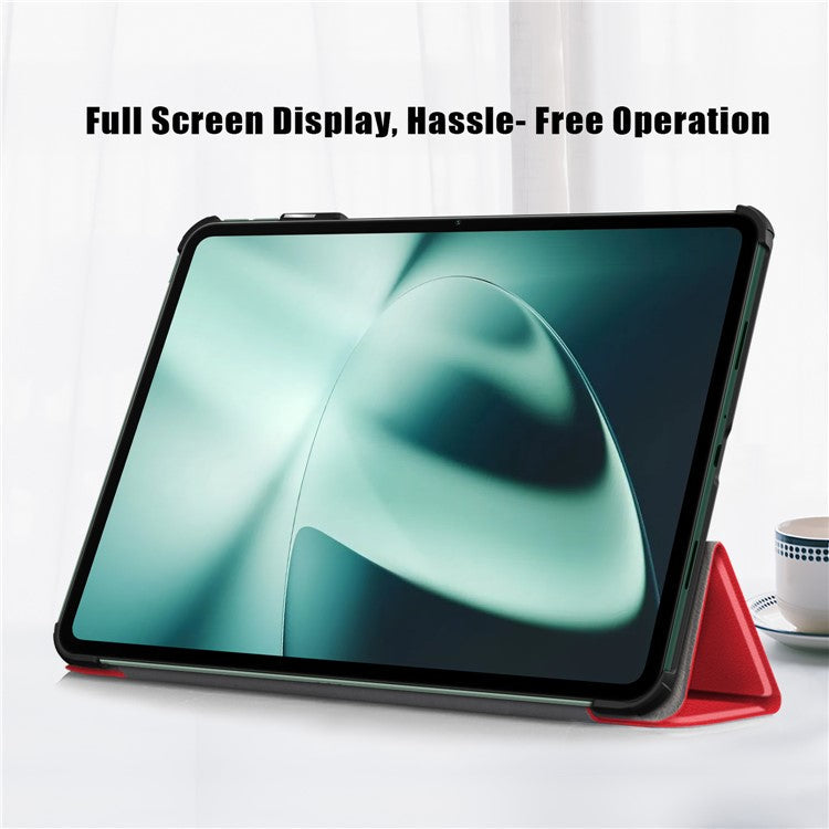 Leather Tablet Case for OnePlus Pad / Oppo Pad 2 Tri-fold Stand Tablet Cover with Auto Wake / Sleep - Red