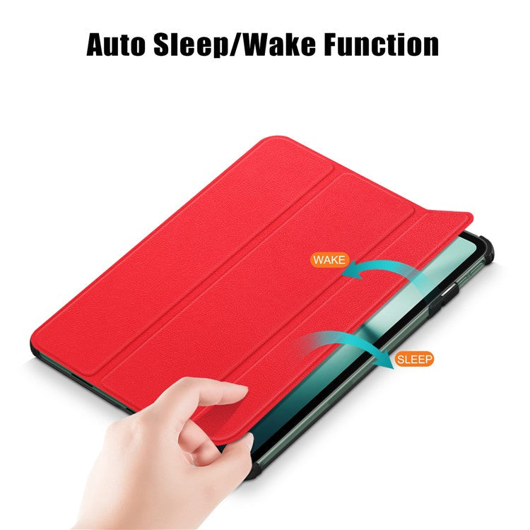 Leather Tablet Case for OnePlus Pad / Oppo Pad 2 Tri-fold Stand Tablet Cover with Auto Wake / Sleep - Red