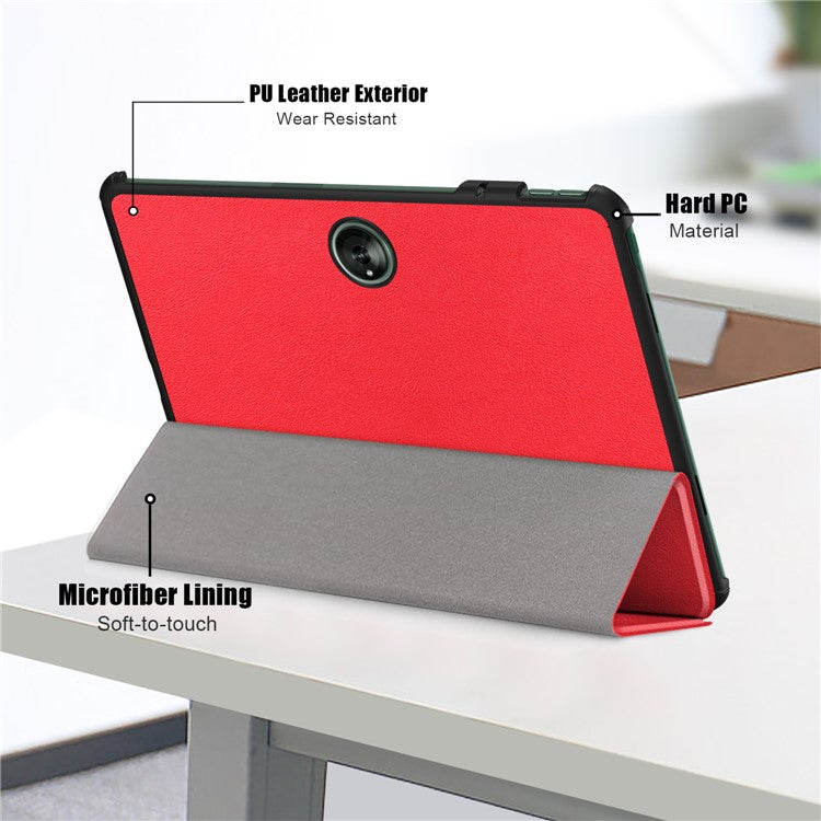 Leather Tablet Case for OnePlus Pad / Oppo Pad 2 Tri-fold Stand Tablet Cover with Auto Wake / Sleep - Red