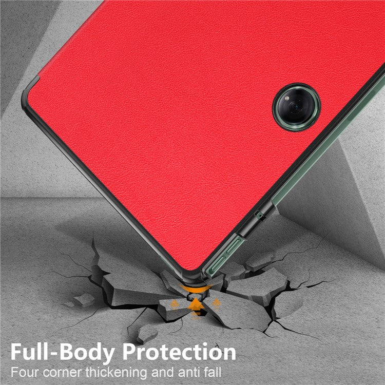 Leather Tablet Case for OnePlus Pad / Oppo Pad 2 Tri-fold Stand Tablet Cover with Auto Wake / Sleep - Red