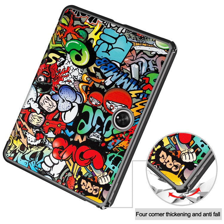 Trifold Stand Smart Case for Oppo Pad 2 , PU Leather Pattern Printing Folio Cover - Graffiti