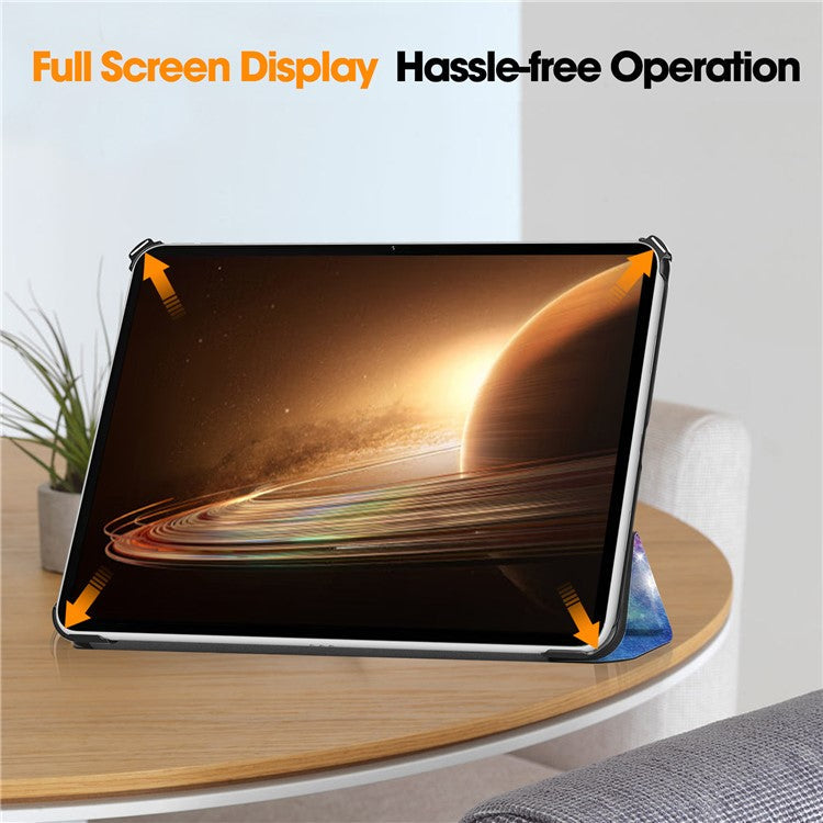 Trifold Stand Smart Case for Oppo Pad 2 , PU Leather Pattern Printing Folio Cover - Starry Sky
