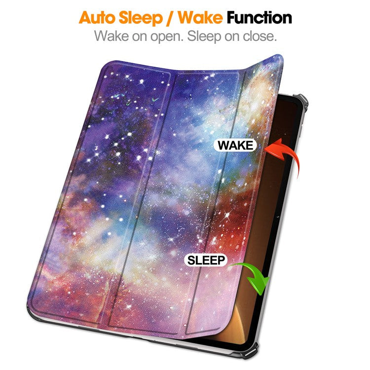 Trifold Stand Smart Case for Oppo Pad 2 , PU Leather Pattern Printing Folio Cover - Starry Sky