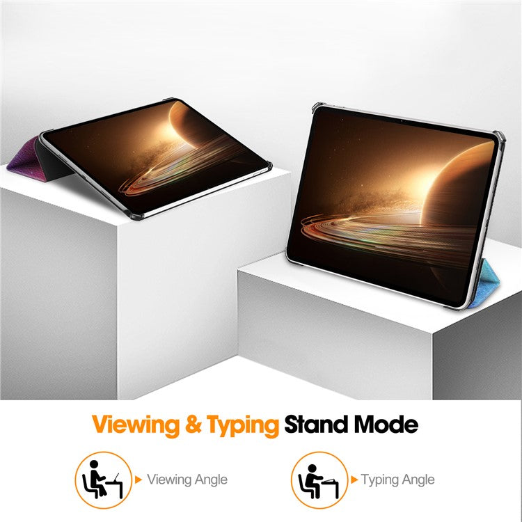 Trifold Stand Smart Case for Oppo Pad 2 , PU Leather Pattern Printing Folio Cover - Starry Sky