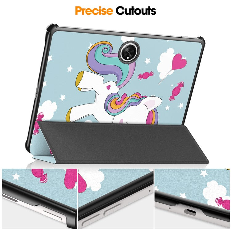 Trifold Stand Smart Case for Oppo Pad 2 , PU Leather Pattern Printing Folio Cover - Horse