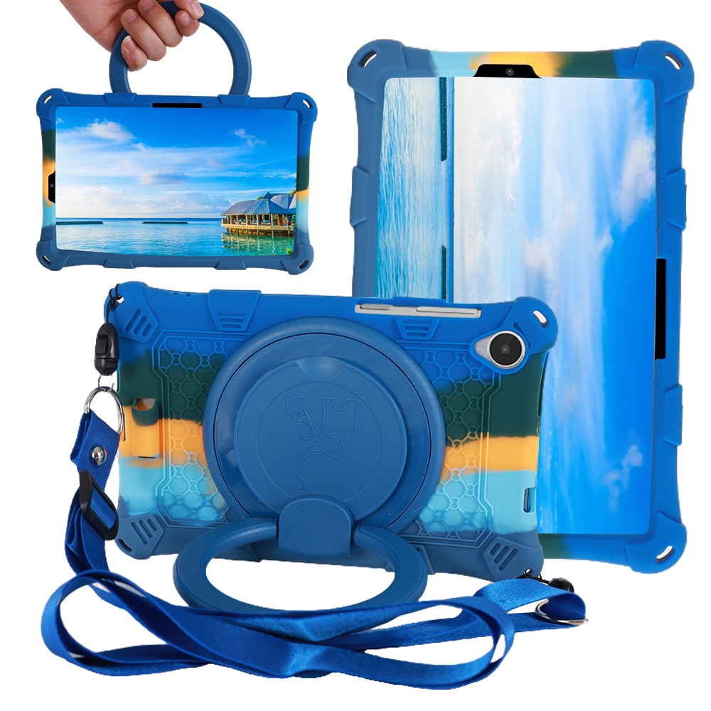 For Lenovo Tab M8 (4th Gen) 2024 TB-301XU / M8 (4th Gen) 2023 TB-300FU PC + Silicone Tablet Case Kickstand Cover - Colorful Dark Blue