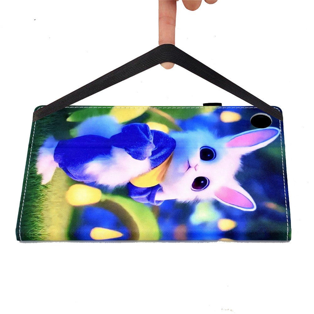 For Lenovo Tab M10 (Gen 3) PU Leather Tablet Case Pattern Printing Stand Card Holder Cover with Elastic Band - Cute Rabbit