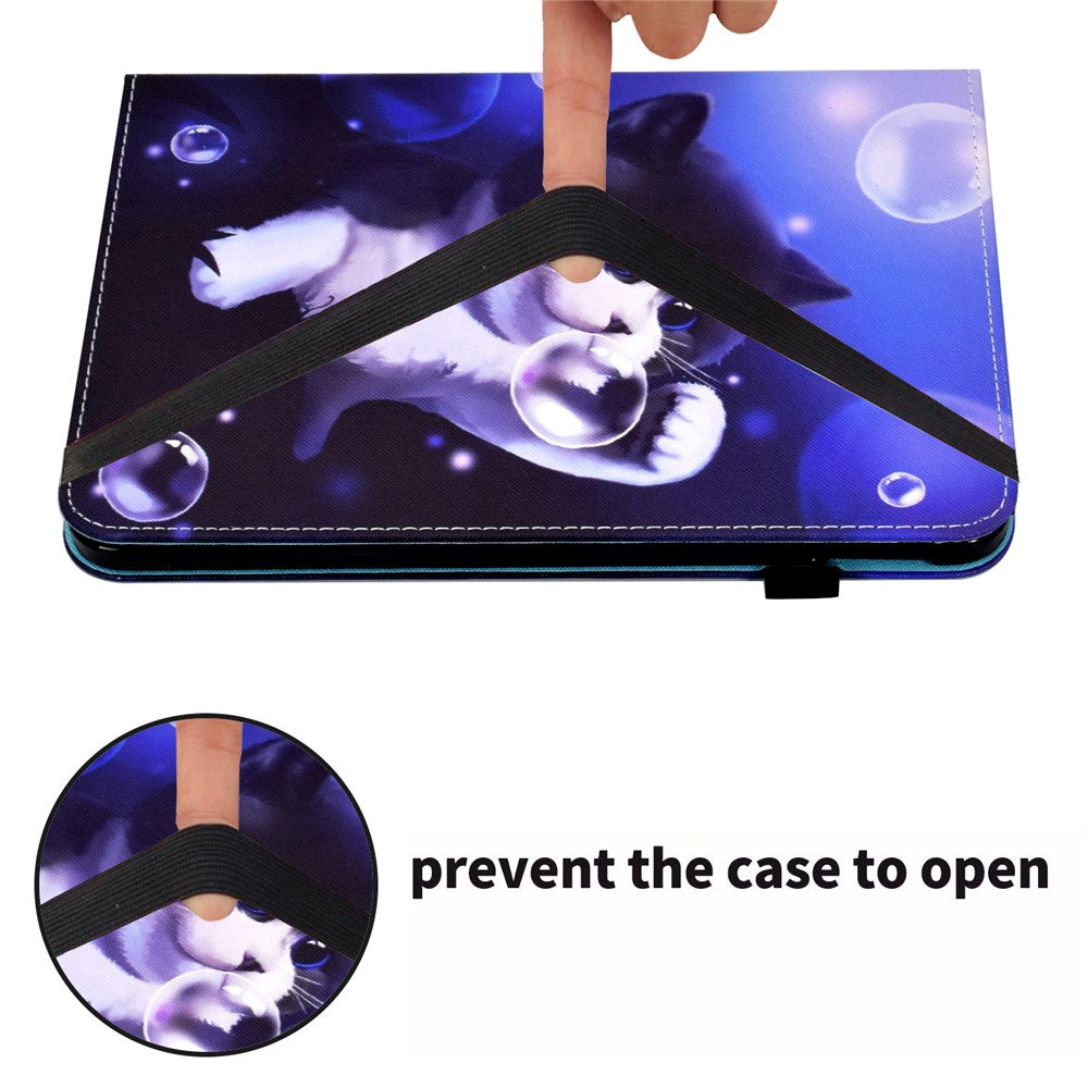 For Lenovo Tab M10 (Gen 3) PU Leather Tablet Case Pattern Printing Stand Card Holder Cover with Elastic Band - Bubble and Cat