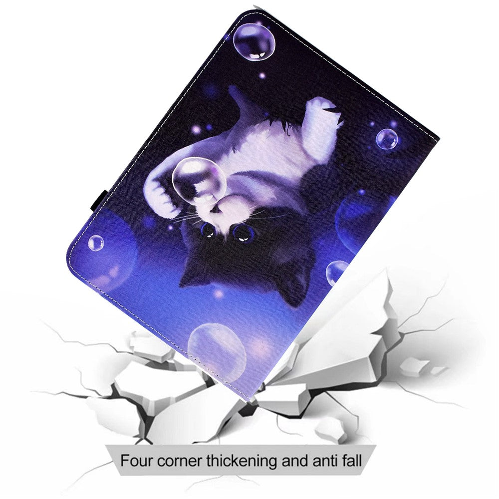 For Lenovo Tab M10 (Gen 3) PU Leather Tablet Case Pattern Printing Stand Card Holder Cover with Elastic Band - Bubble and Cat