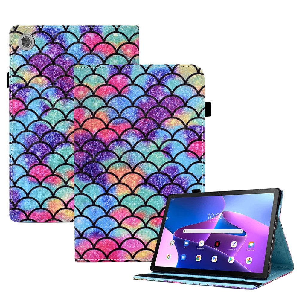 For Lenovo Tab M10 (Gen 3) PU Leather Tablet Case Pattern Printing Stand Card Holder Cover with Elastic Band - Wavy Pattern