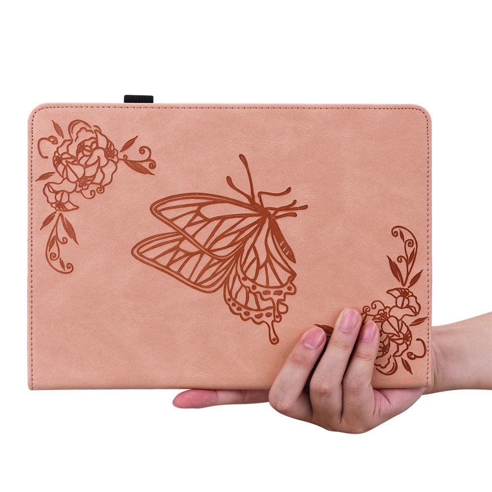 For Lenovo Tab M9 Imprinted Butterfly Flower PU Leather Card Holder Stand Tablet Case with Pen Loop - Pink