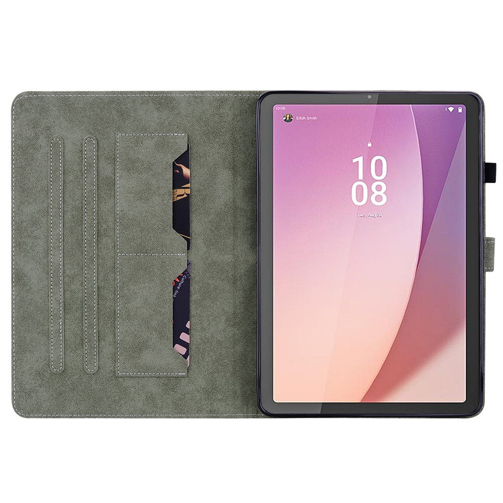 For Lenovo Tab M8 (4th Gen) 2024 TB-301XU / M8 (4th Gen) 2023 TB-300FU PU Leather Tablet Case Cute Tiger Pattern Stand Cover - Grey