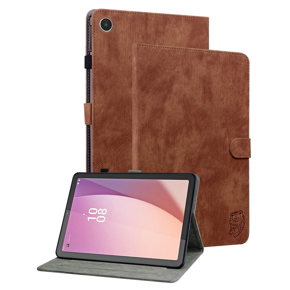 For Lenovo Tab M8 (4th Gen) 2024 TB-301XU / M8 (4th Gen) 2023 TB-300FU PU Leather Tablet Case Cute Tiger Pattern Stand Cover - Brown