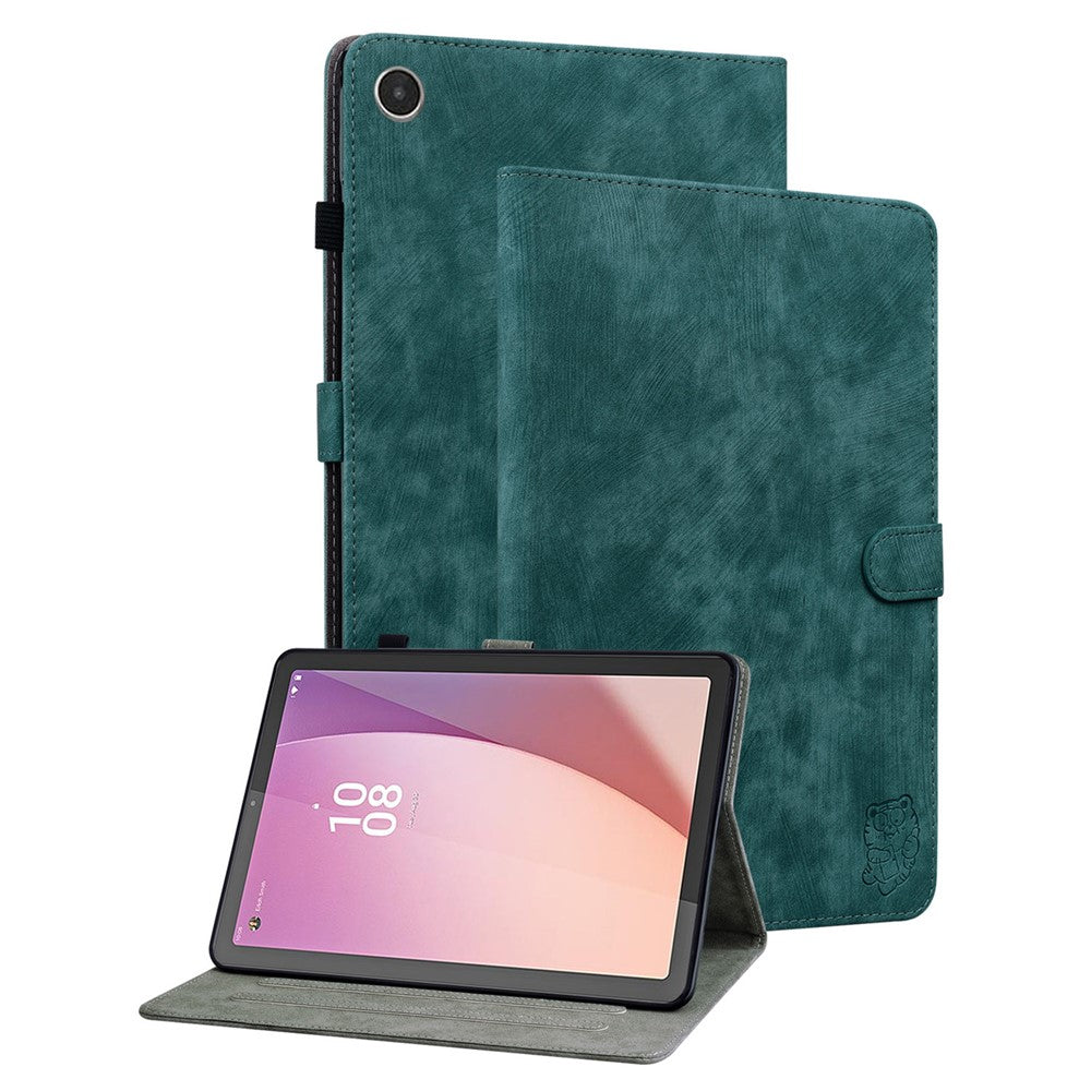 For Lenovo Tab M8 (4th Gen) 2024 TB-301XU / M8 (4th Gen) 2023 TB-300FU PU Leather Tablet Case Cute Tiger Pattern Stand Cover - Green