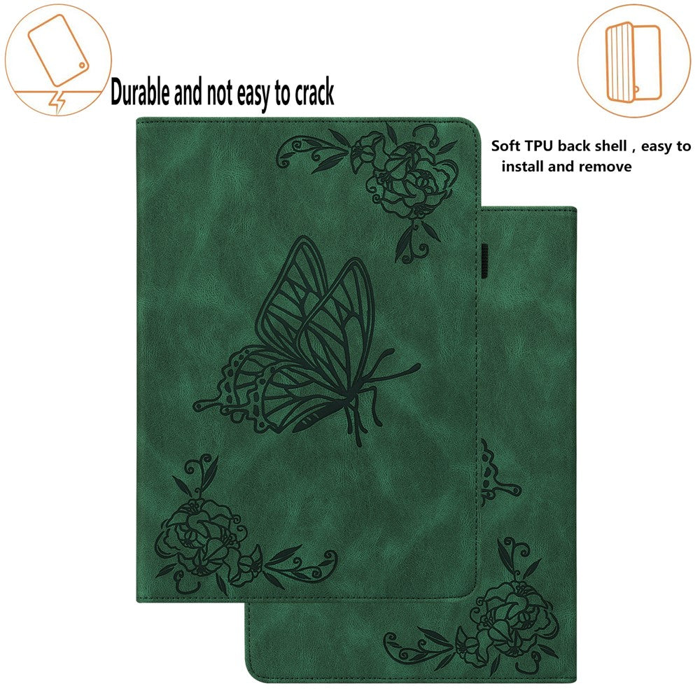 For Lenovo Tab M8 (4th Gen) 2024 TB-301XU / M8 (4th Gen) 2023 TB-300FU Stand Leather Tablet Case Imprinted Butterfly Flower Cover - Green