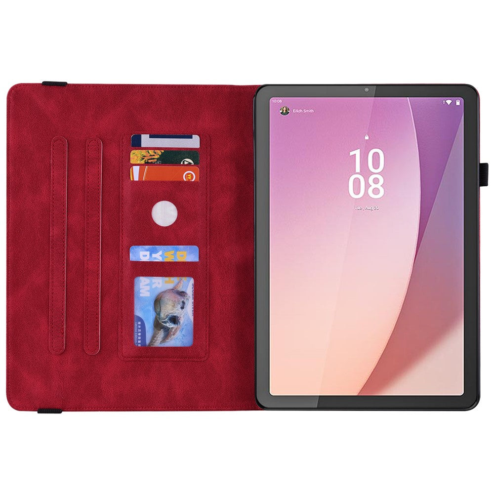 For Lenovo Tab M8 (4th Gen) 2024 TB-301XU / M8 (4th Gen) 2023 TB-300FU Stand Leather Tablet Case Imprinted Butterfly Flower Cover - Red