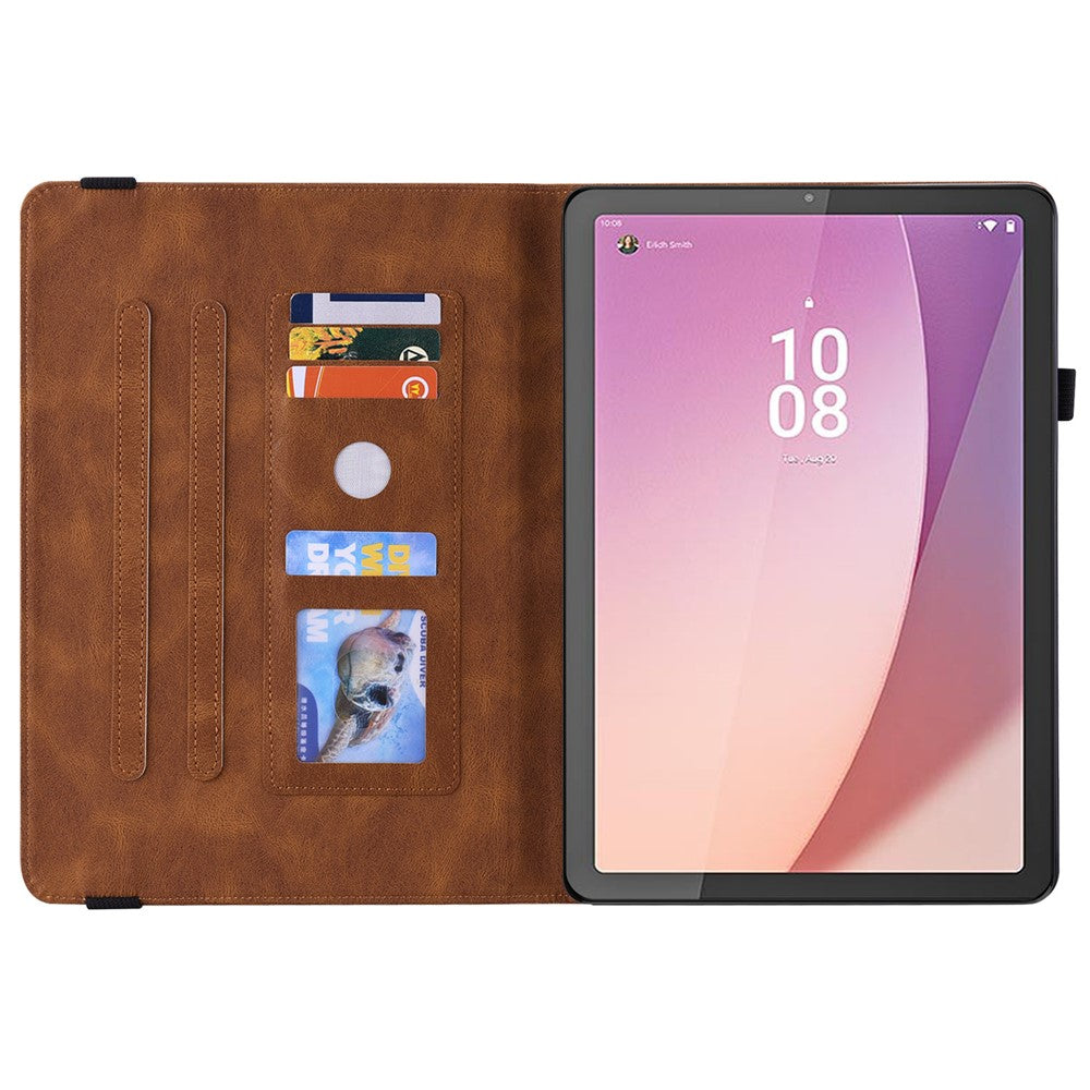 For Lenovo Tab M8 (4th Gen) 2024 TB-301XU / M8 (4th Gen) 2023 TB-300FU Stand Leather Tablet Case Imprinted Butterfly Flower Cover - Brown
