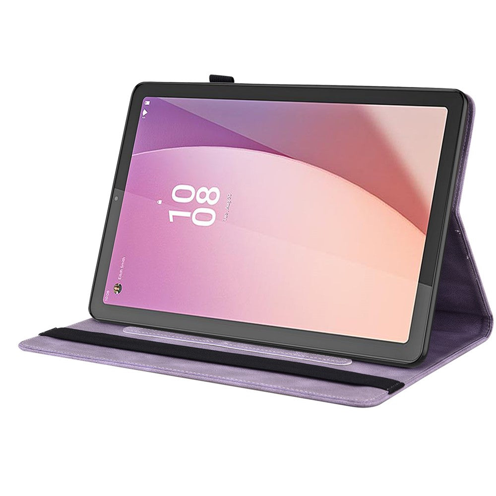 For Lenovo Tab M8 (4th Gen) 2024 TB-301XU / M8 (4th Gen) 2023 TB-300FU Stand Leather Tablet Case Imprinted Butterfly Flower Cover - Purple