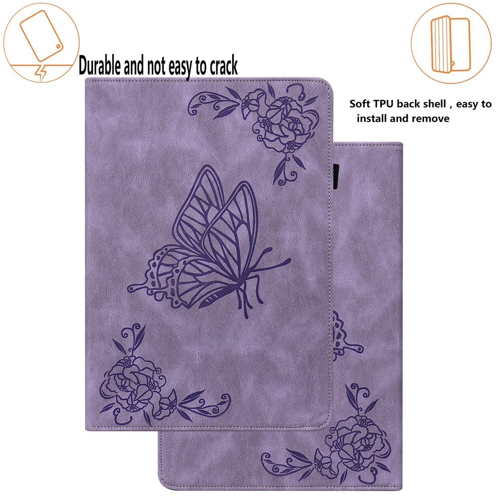 For Lenovo Tab M8 (4th Gen) 2024 TB-301XU / M8 (4th Gen) 2023 TB-300FU Stand Leather Tablet Case Imprinted Butterfly Flower Cover - Purple