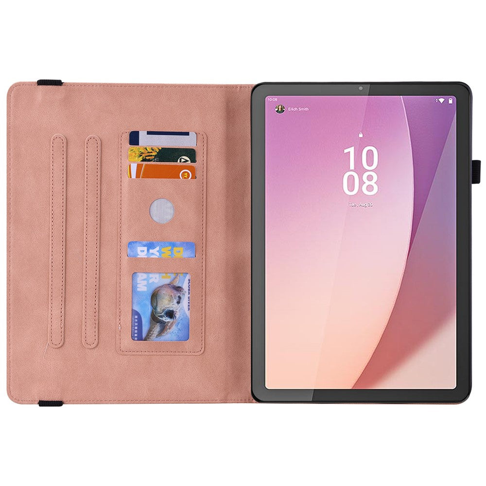 For Lenovo Tab M8 (4th Gen) 2024 TB-301XU / M8 (4th Gen) 2023 TB-300FU Stand Leather Tablet Case Imprinted Butterfly Flower Cover - Pink
