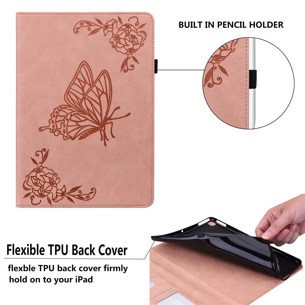 For Lenovo Tab M8 (4th Gen) 2024 TB-301XU / M8 (4th Gen) 2023 TB-300FU Stand Leather Tablet Case Imprinted Butterfly Flower Cover - Pink