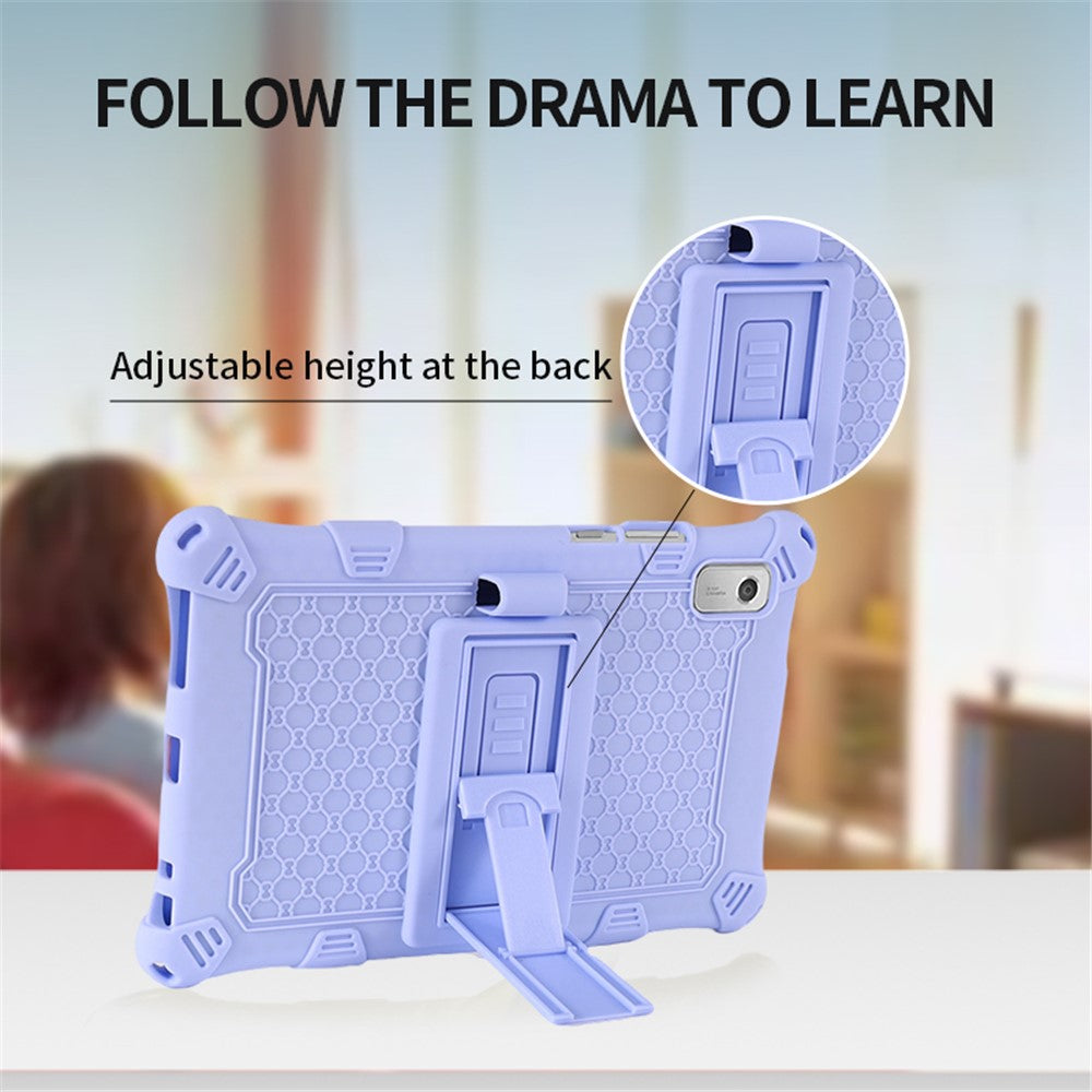 For Lenovo Tab M9 PC + Silicone Shock-Resistant Tablet Case Adjustable Kickstand Cover with Shoulder Strap - Purple
