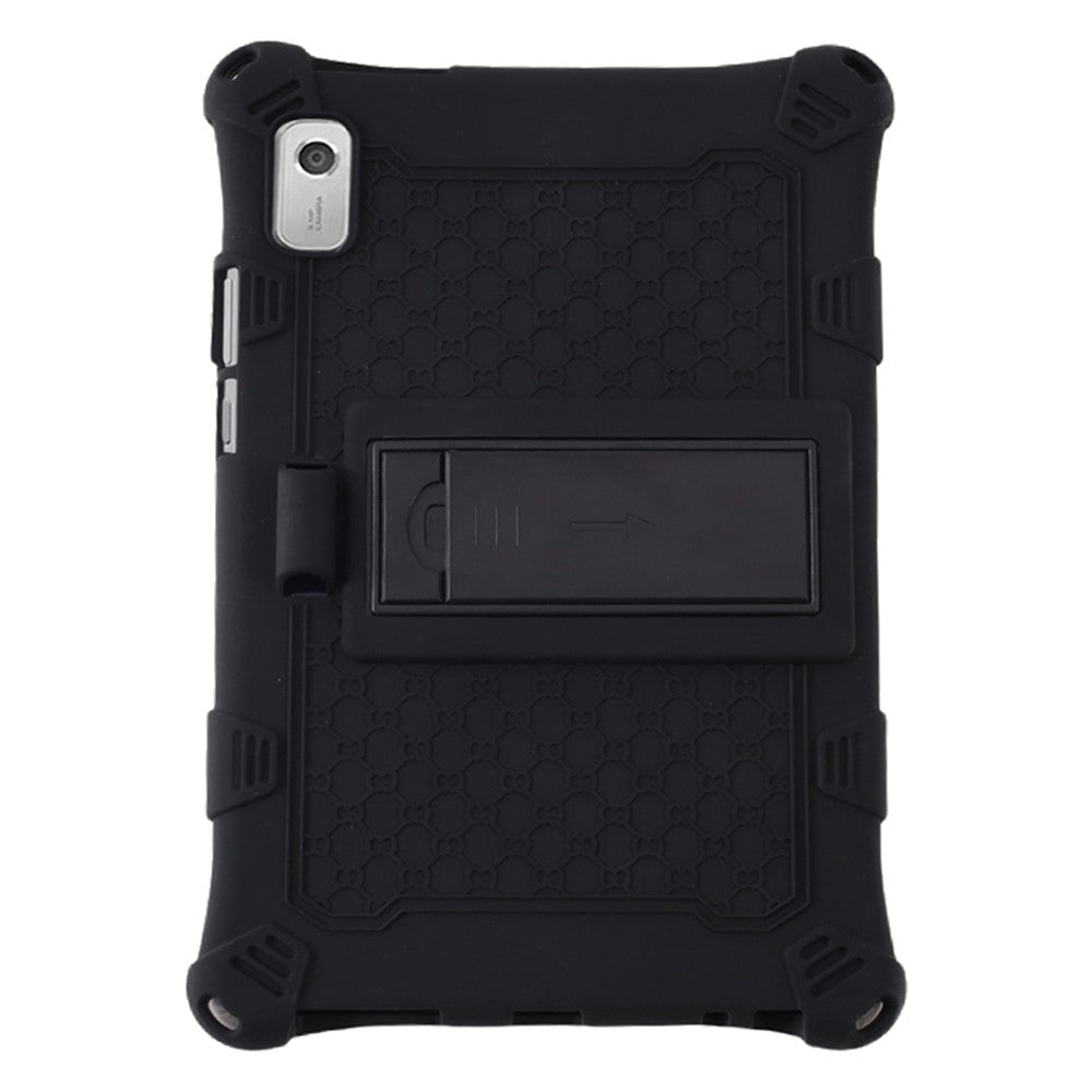 For Lenovo Tab M9 PC + Silicone Shock-Resistant Tablet Case Adjustable Kickstand Cover with Shoulder Strap - Black