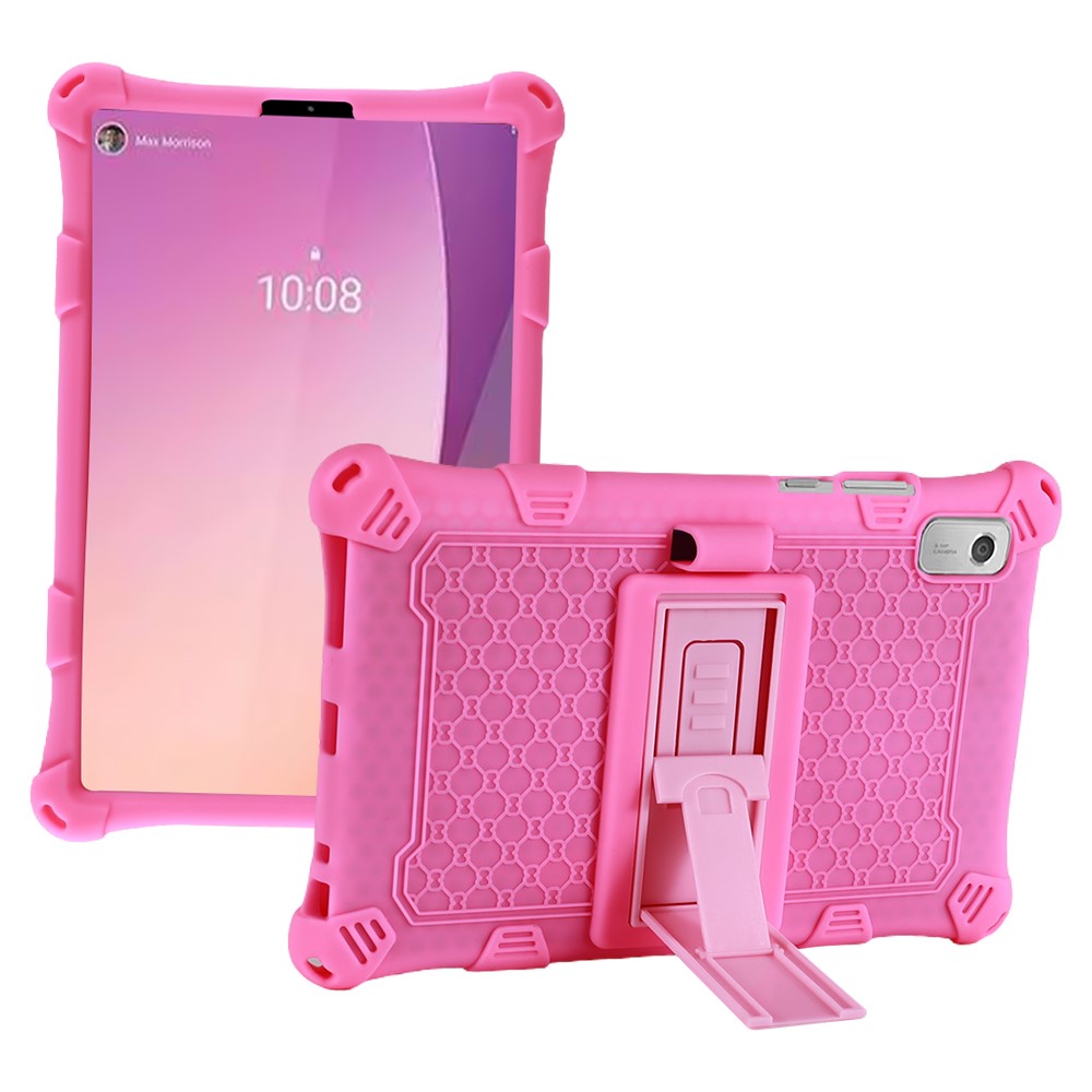 For Lenovo Tab M9 PC + Silicone Shock-Resistant Tablet Case Adjustable Kickstand Cover with Shoulder Strap - Pink