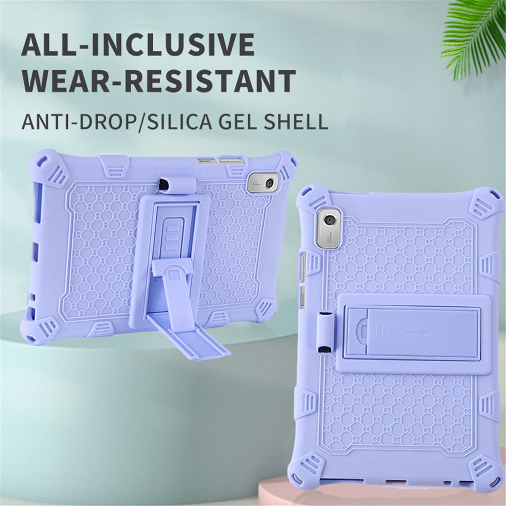 For Lenovo Tab M9 PC + Silicone Shock-Resistant Tablet Case Adjustable Kickstand Cover with Shoulder Strap - Camouflage Rose / Light Purple