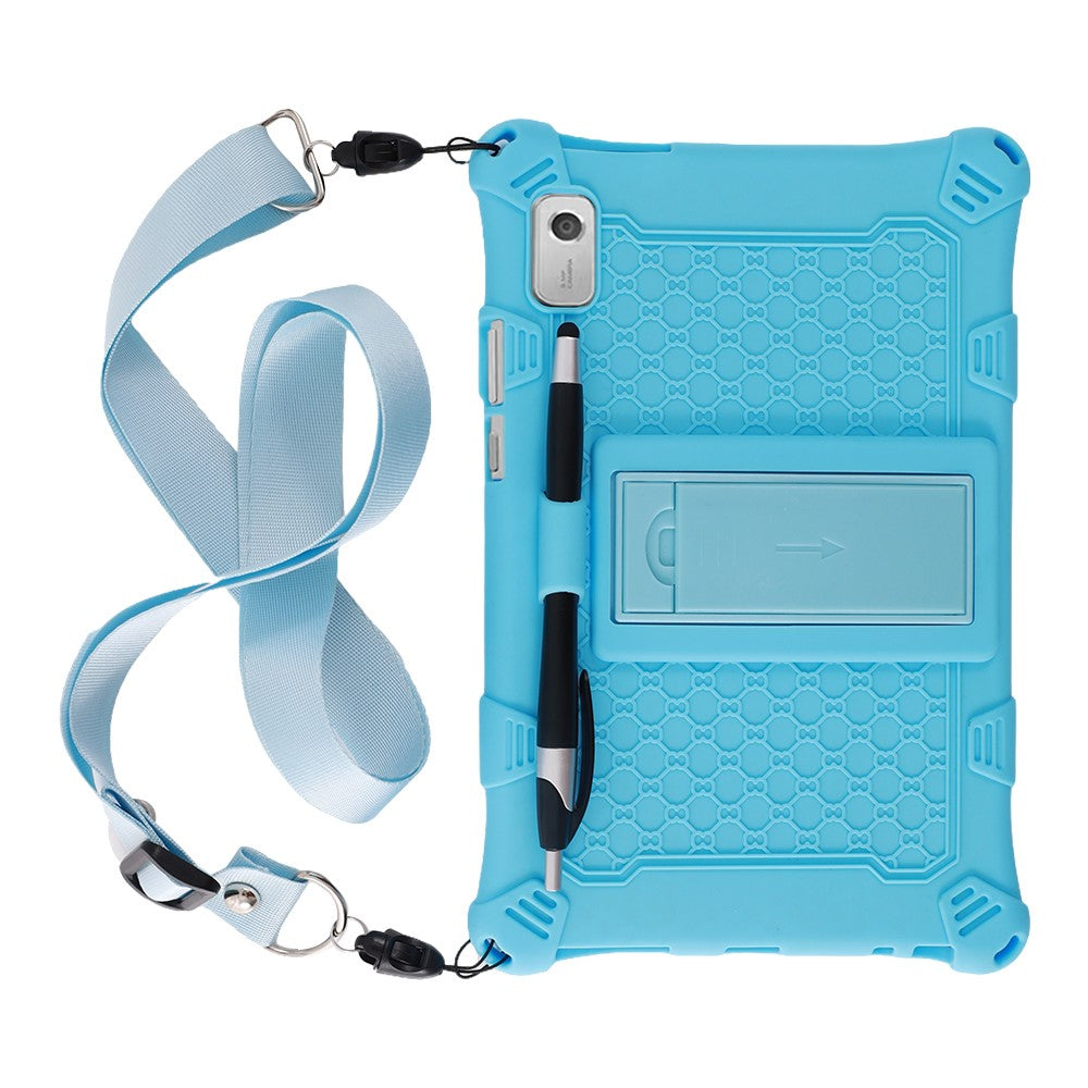 For Lenovo Tab M9 PC + Silicone Shock-Resistant Tablet Case Adjustable Kickstand Cover with Shoulder Strap - Blue