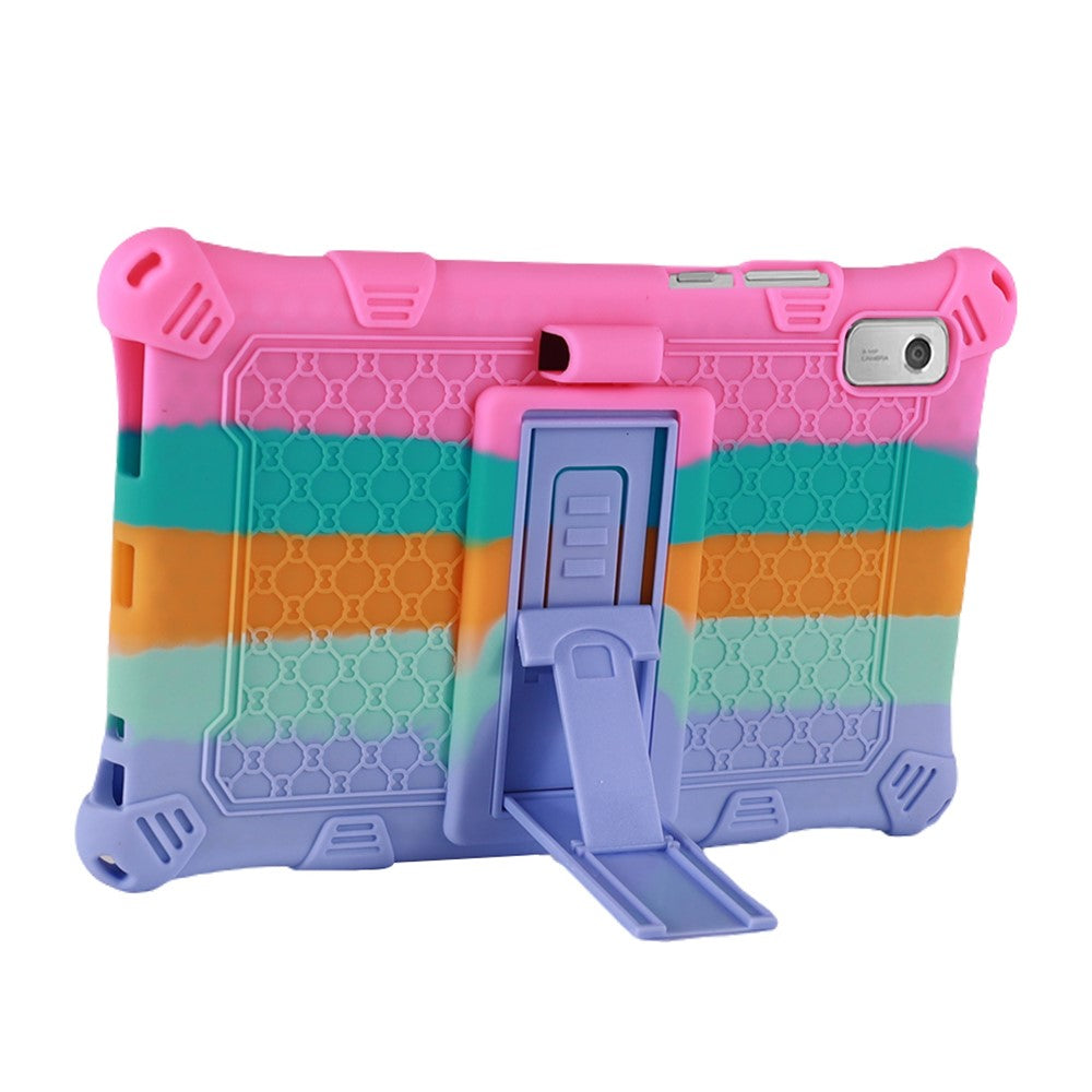For Lenovo Tab M9 PC + Silicone Shock-Resistant Tablet Case Adjustable Kickstand Cover with Shoulder Strap - Colorful Pink