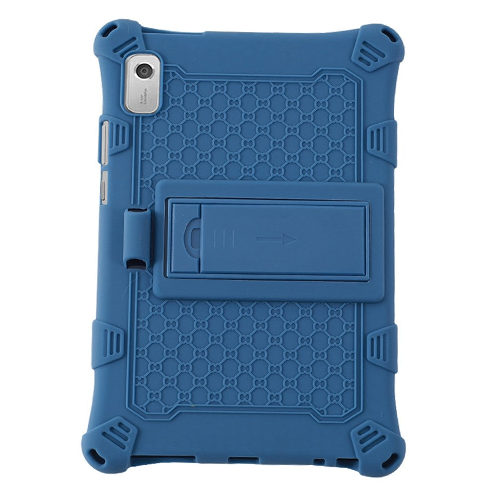 For Lenovo Tab M9 PC + Silicone Shock-Resistant Tablet Case Adjustable Kickstand Cover with Shoulder Strap - Dark Blue