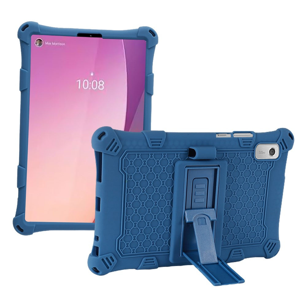 For Lenovo Tab M9 PC + Silicone Shock-Resistant Tablet Case Adjustable Kickstand Cover with Shoulder Strap - Dark Blue