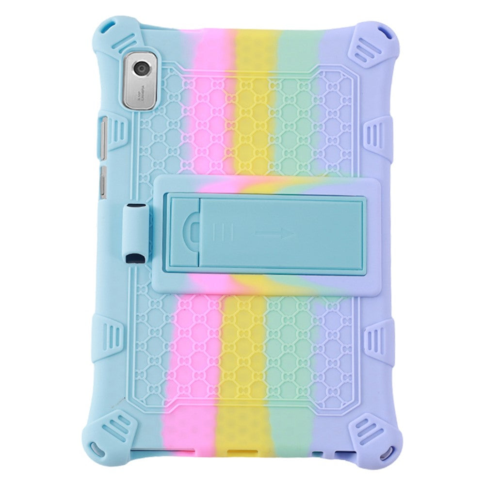 For Lenovo Tab M9 PC + Silicone Shock-Resistant Tablet Case Adjustable Kickstand Cover with Shoulder Strap - Colorful Baby Blue