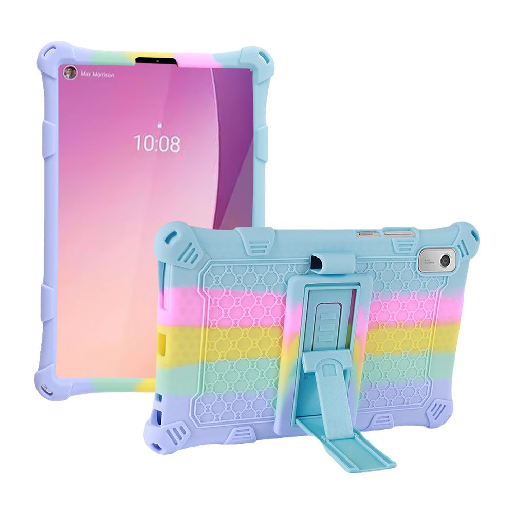 For Lenovo Tab M9 PC + Silicone Shock-Resistant Tablet Case Adjustable Kickstand Cover with Shoulder Strap - Colorful Baby Blue