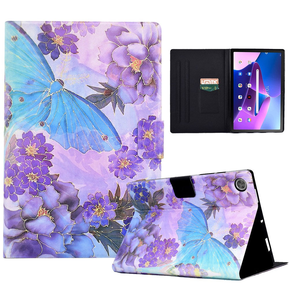 For Lenovo Tab M10 Plus (3rd Gen) / Xiaoxin Pad 2022 10.6 inch Card Slot Tablet Case PU Leather Pattern Printed Stand Cover - Peony Butterfly