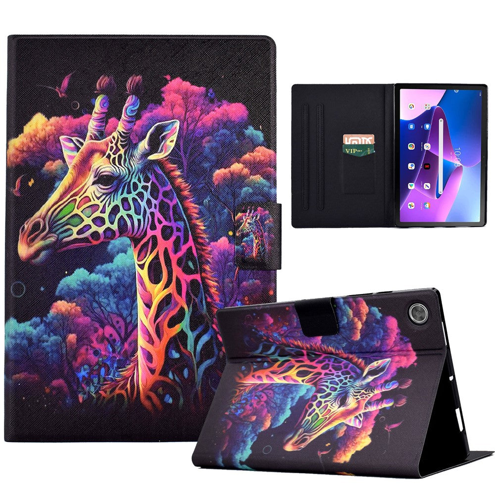 For Lenovo Tab M10 Plus (3rd Gen) / Xiaoxin Pad 2022 10.6 inch Card Slot Tablet Case PU Leather Pattern Printed Stand Cover - Giraffe