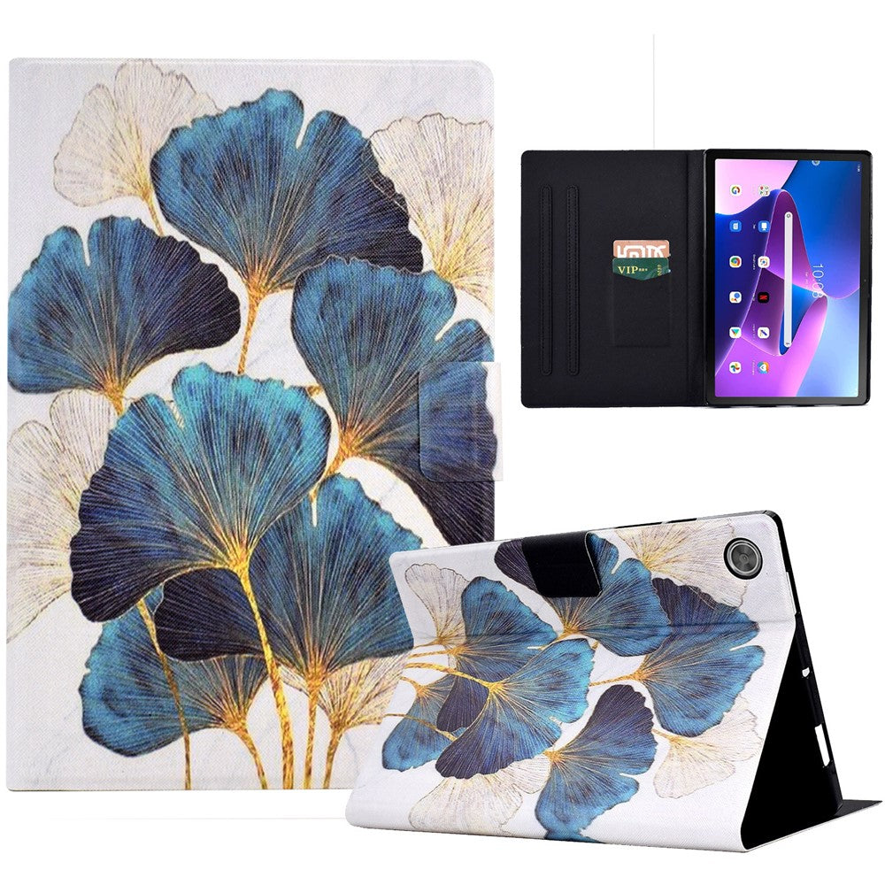 For Lenovo Tab M10 Plus (3rd Gen) / Xiaoxin Pad 2022 10.6 inch Card Slot Tablet Case PU Leather Pattern Printed Stand Cover - Leaf