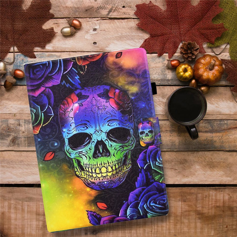 For Lenovo Tab M10 Plus (3rd Gen) / Xiaoxin Pad 2022 10.6 inch Card Slot Tablet Case PU Leather Pattern Printed Stand Cover - Skull