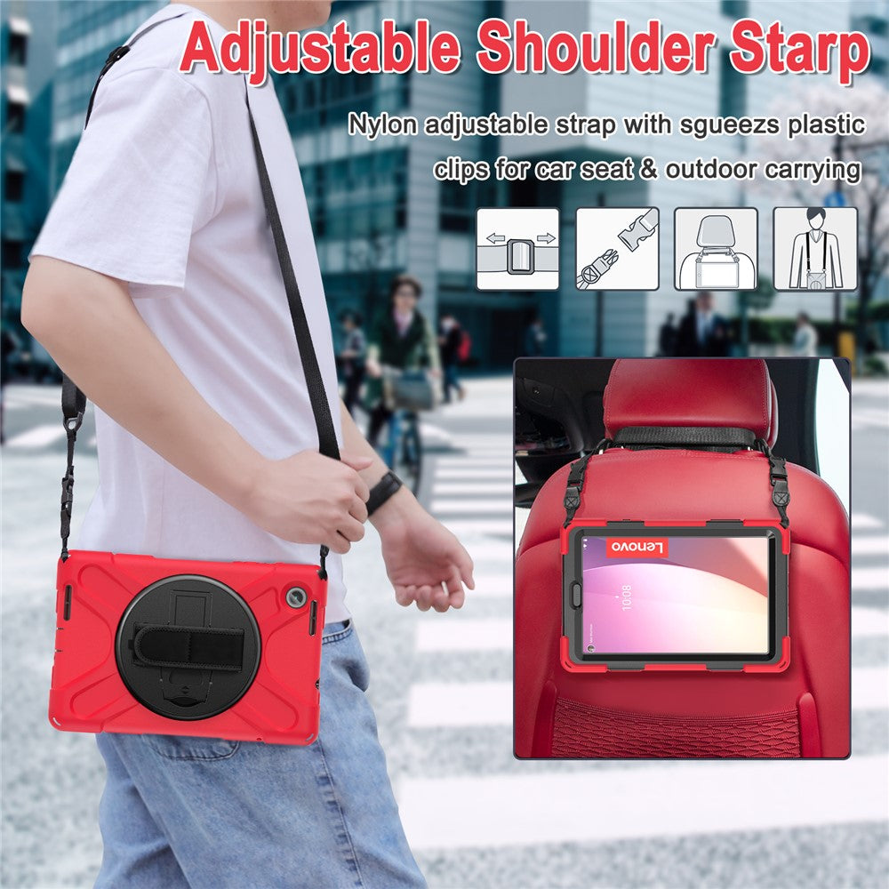 For Lenovo Tab M8 (4th Gen) 2024 TB-301XU / M8 (4th Gen) 2023 TB-300FU Case Kickstand Tablet Case PC+Silicone Cover with Strap - Red