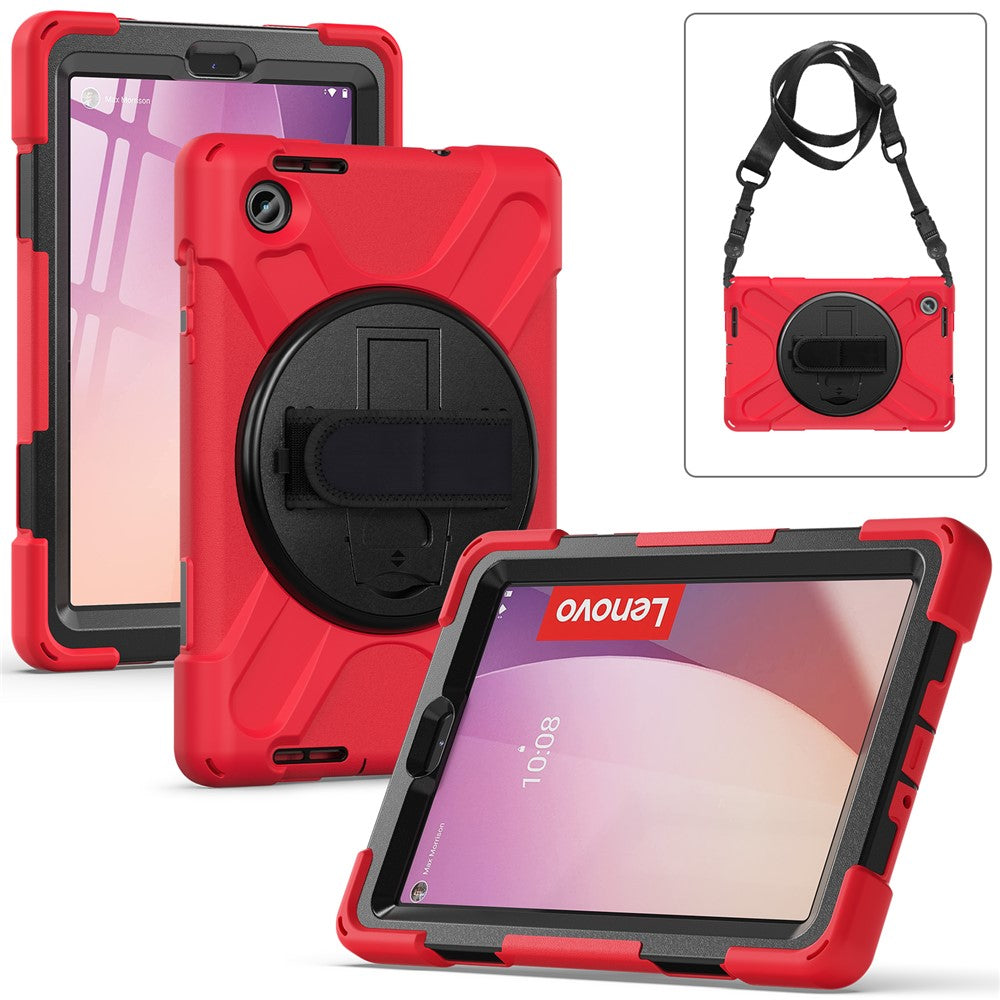 For Lenovo Tab M8 (4th Gen) 2024 TB-301XU / M8 (4th Gen) 2023 TB-300FU Case Kickstand Tablet Case PC+Silicone Cover with Strap - Red