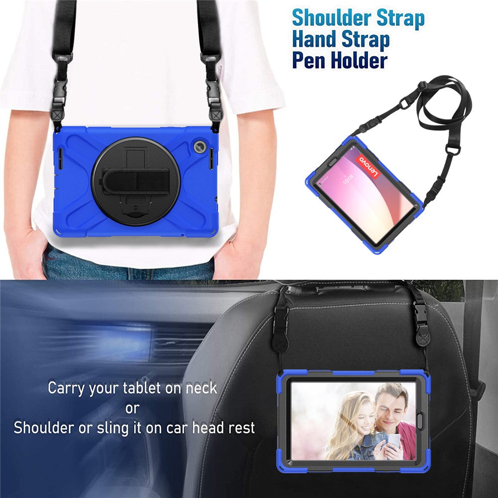 For Lenovo Tab M8 (4th Gen) 2024 TB-301XU / M8 (4th Gen) 2023 TB-300FU Case Kickstand Tablet Case PC+Silicone Cover with Strap - Blue