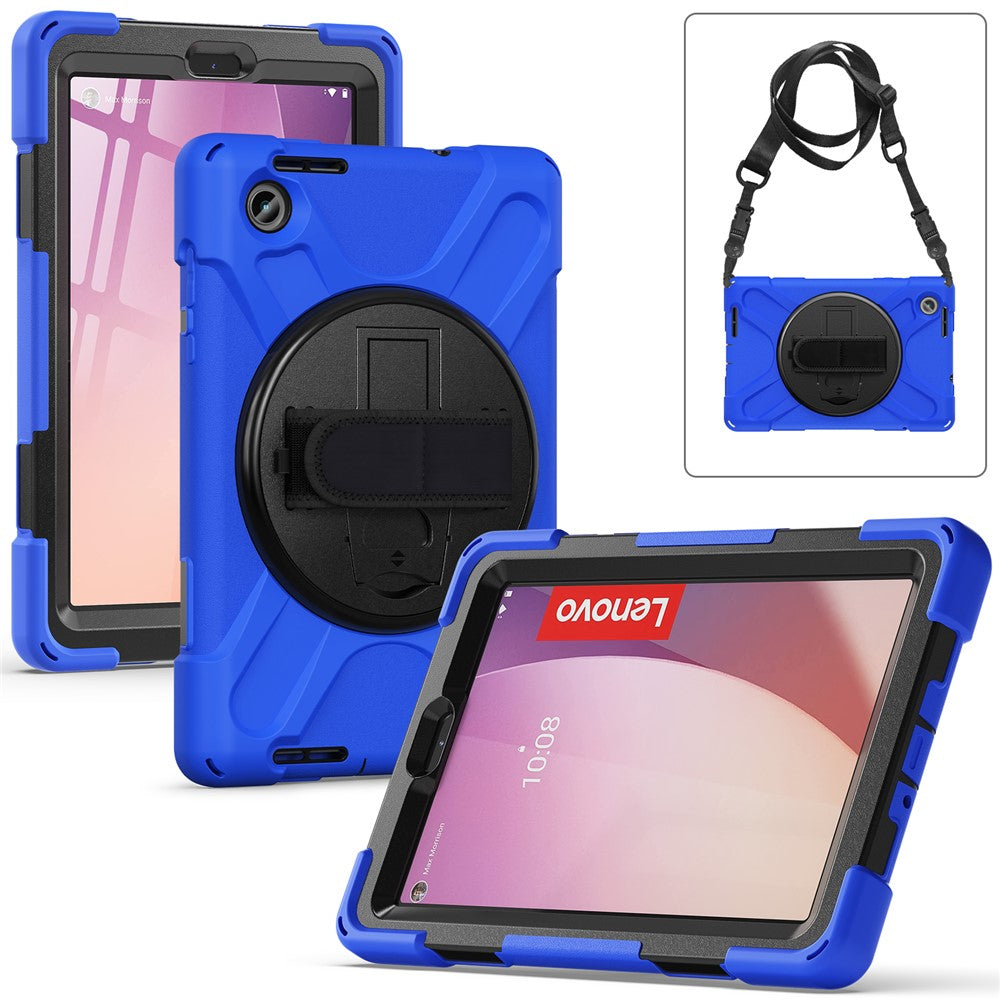 For Lenovo Tab M8 (4th Gen) 2024 TB-301XU / M8 (4th Gen) 2023 TB-300FU Case Kickstand Tablet Case PC+Silicone Cover with Strap - Blue