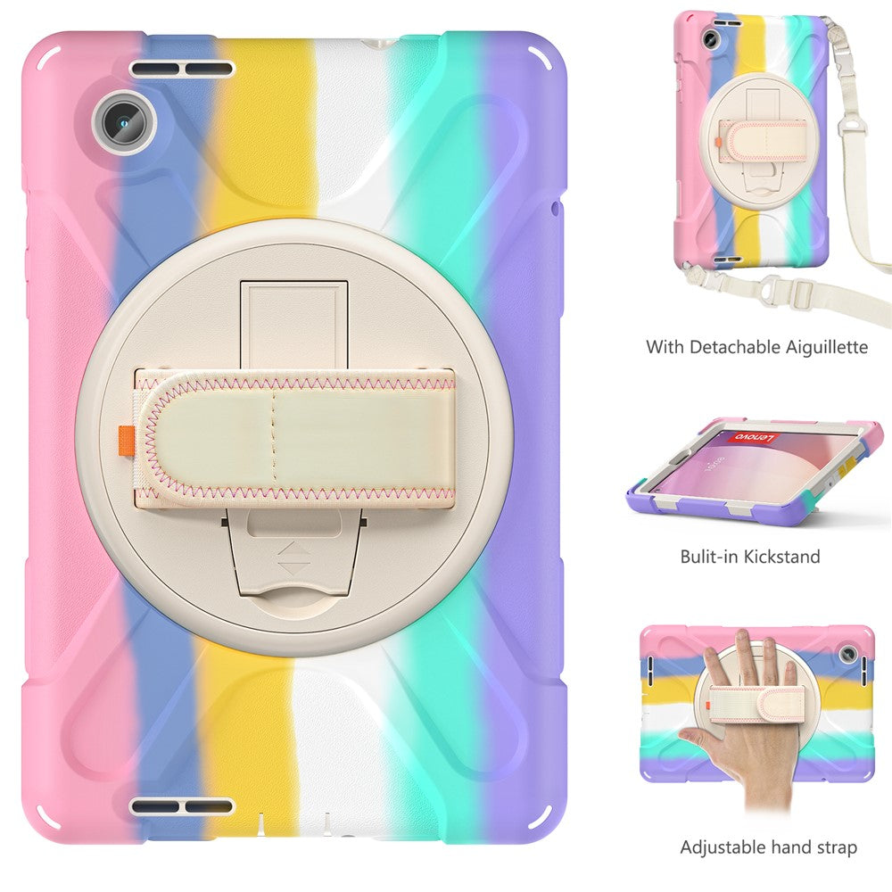 For Lenovo Tab M8 (4th Gen) 2024 TB-301XU / M8 (4th Gen) 2023 TB-300FU Case Kickstand Tablet Case PC+Silicone Cover with Strap - Colorful Pink