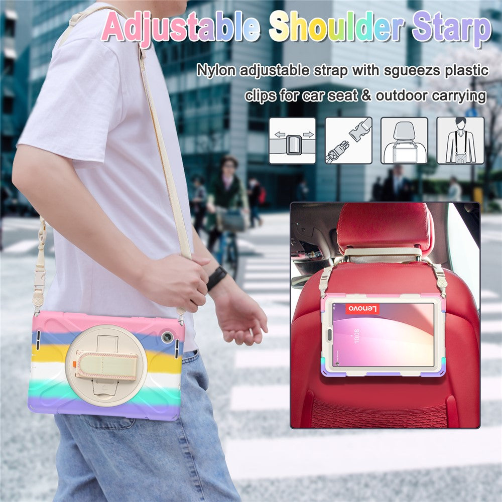 For Lenovo Tab M8 (4th Gen) 2024 TB-301XU / M8 (4th Gen) 2023 TB-300FU Case Kickstand Tablet Case PC+Silicone Cover with Strap - Colorful Pink