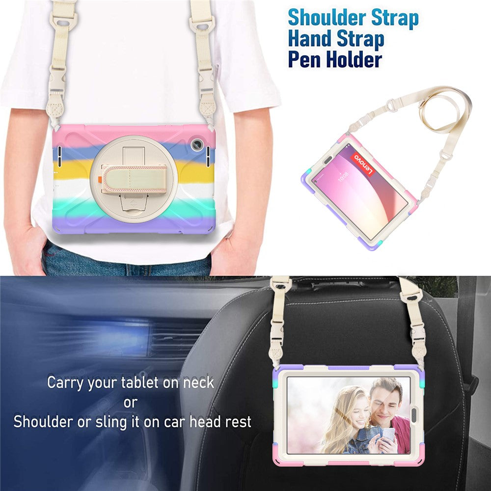 For Lenovo Tab M8 (4th Gen) 2024 TB-301XU / M8 (4th Gen) 2023 TB-300FU Case Kickstand Tablet Case PC+Silicone Cover with Strap - Colorful Pink