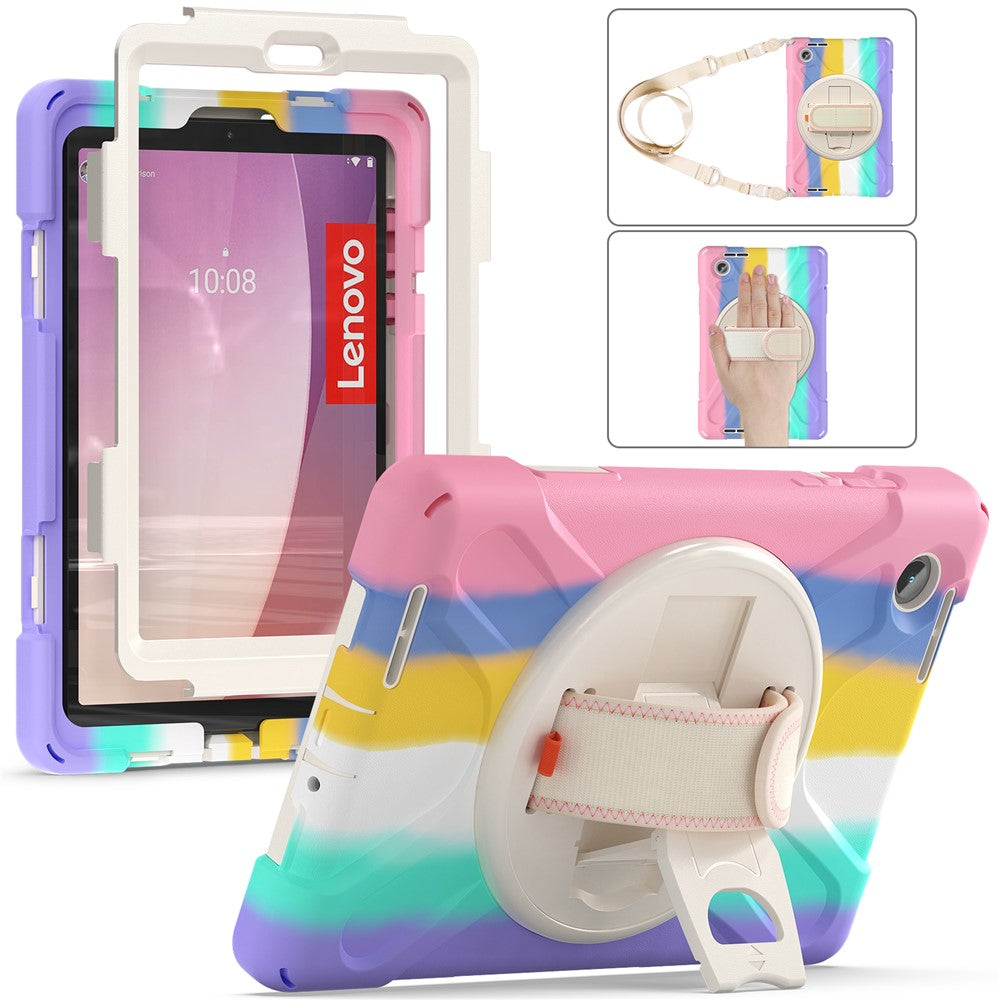 For Lenovo Tab M8 (4th Gen) 2024 TB-301XU / M8 (4th Gen) 2023 TB-300FU Case Kickstand Tablet Case PC+Silicone Cover with Strap - Colorful Pink